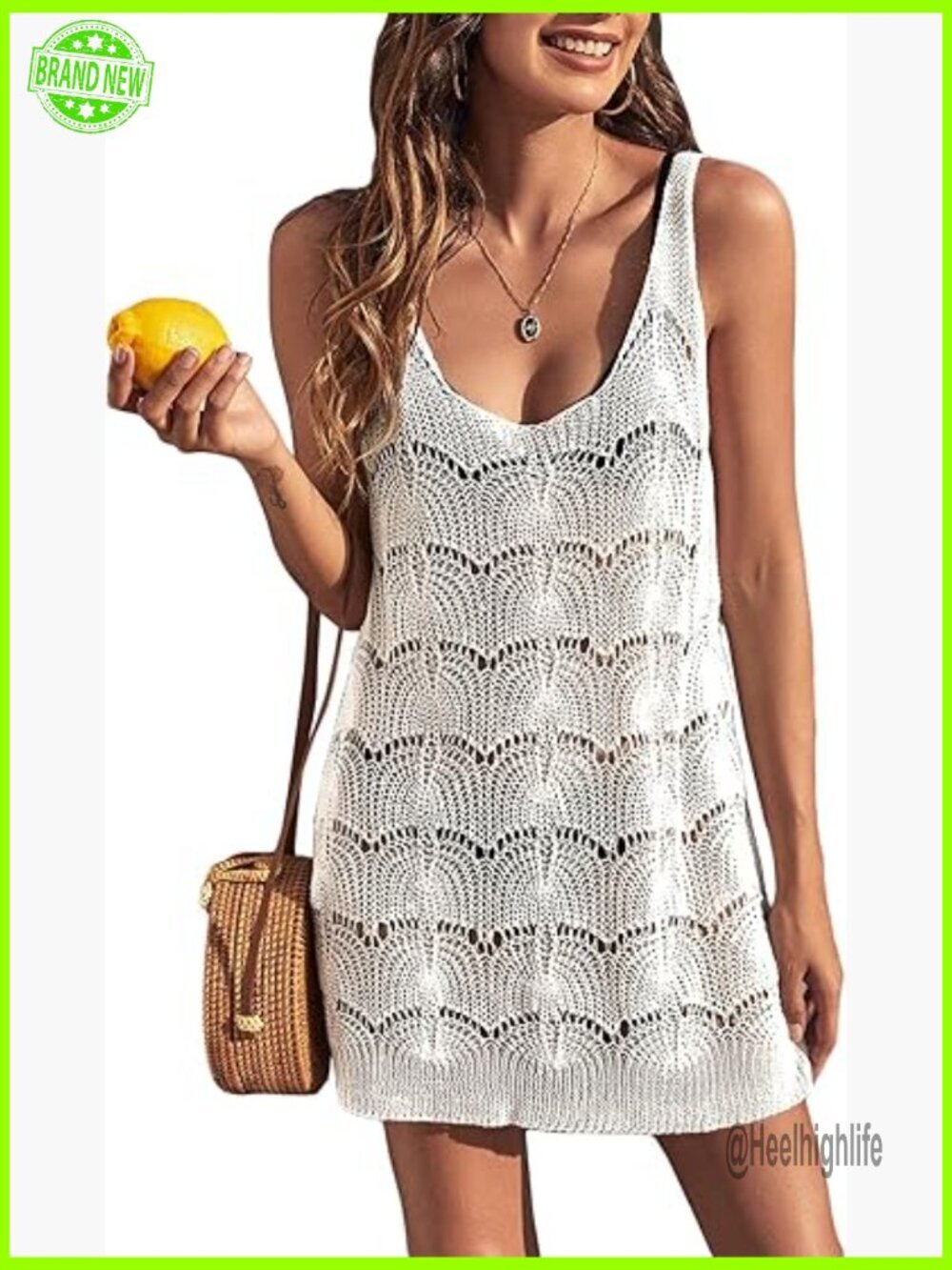 Slim Fit Crochet Mesh Cover Up Dress for Beach Swimwear Sheer Mini